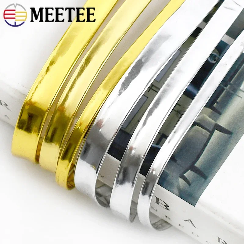 10/20Meters Meetee Gold Silver Ribbon PU Leather Cord Rope 5-10mm Width DIY Handmade Hair Garment Crafts Jewelry Accessories