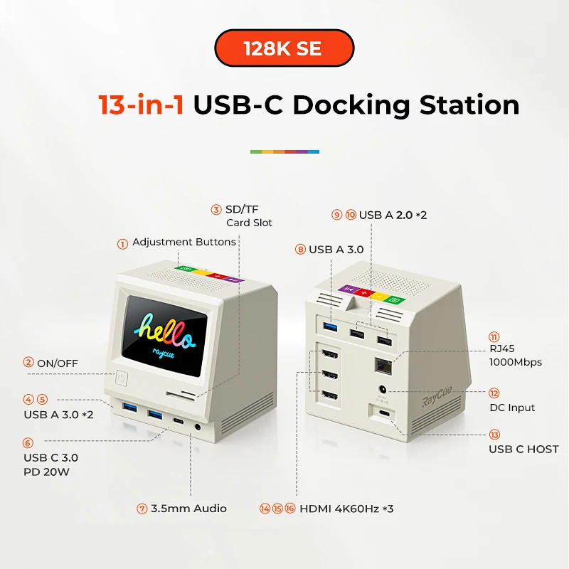 Imagem -05 - Raycue 128k Conjunto Usb-c Docking Station Triplo Monitor Extensão Desktop Usb 3.0 Hub para Superfície Lenovo hp Dell Laptop tipo c Hub