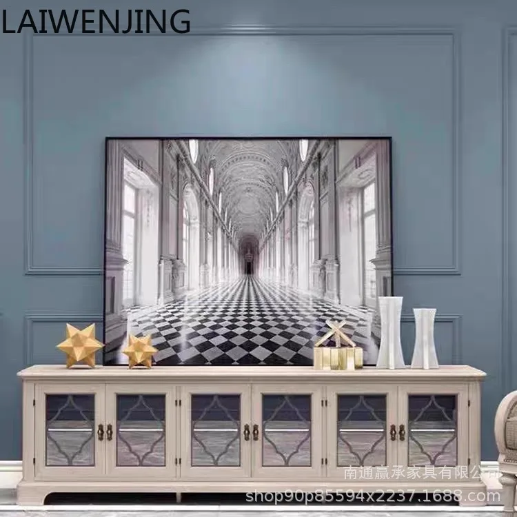 

HLZ Solid Wood TV Cabinet Living Room Furniture French Simple Solid Wood TV Cabinet Locker