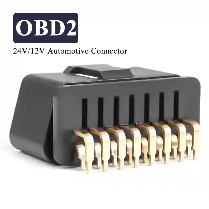 24V Automotive OBD2 Male 16pin Connector Head Gold-plated 12V 90 ° Bent Pin Female OBD Plug Housing J1962M for Trucks and Cars