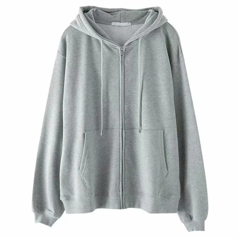 

Sweatshirt Hoodie Oversize Hooded Cardigan Sweatshirts Gray Women Clothes Solid Zip Up Hoodies Spring Women Tops Long Sleeves