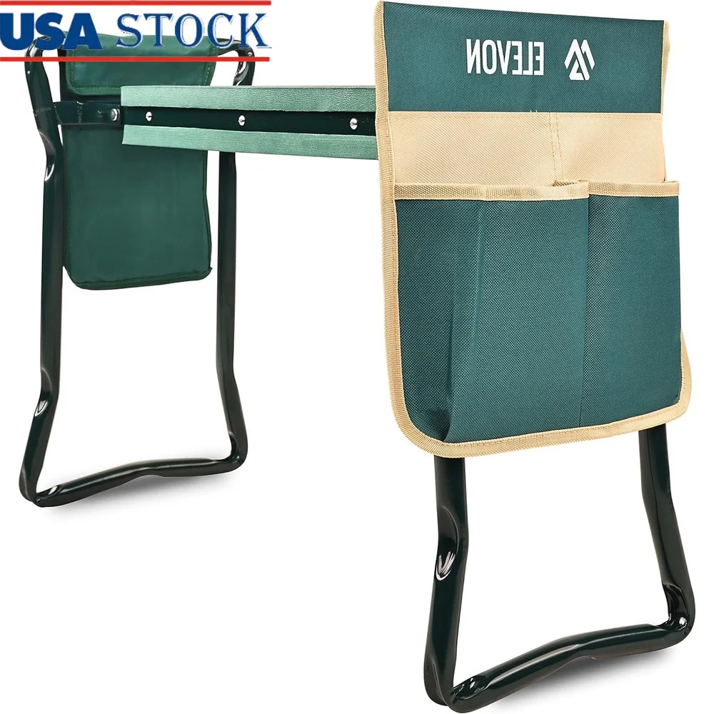 

Heavy Duty Garden Kneeler Seat Portable Foldable Bench with Tool Pouches Reduces Knee Back Strain Comfortable Gardening