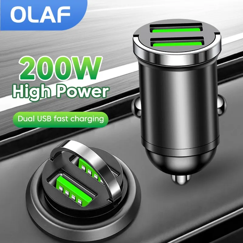 Olaf 200W Car Charger Dual USB Ports Car Chargers Lighter Fast Charging Car Phone Charger For iphone 13 12 Xiaomi Huawei Samsung