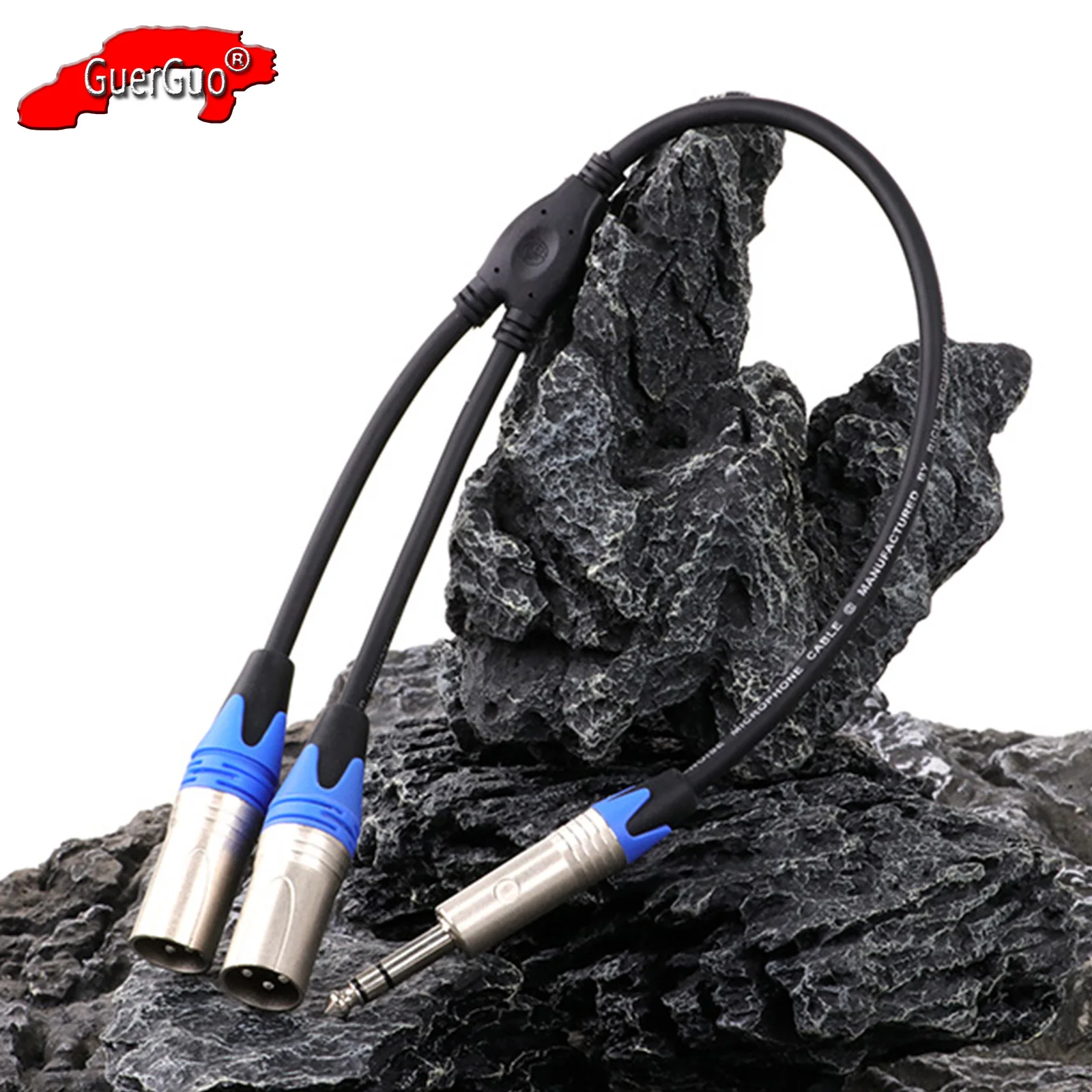 6.35mm 1/4 inch TRS Male Jack to 2 Dual 3Pin XLR Male Microphone Stereo Unbalanced Audio Converter Adapter Cord Y Splitter Cabl