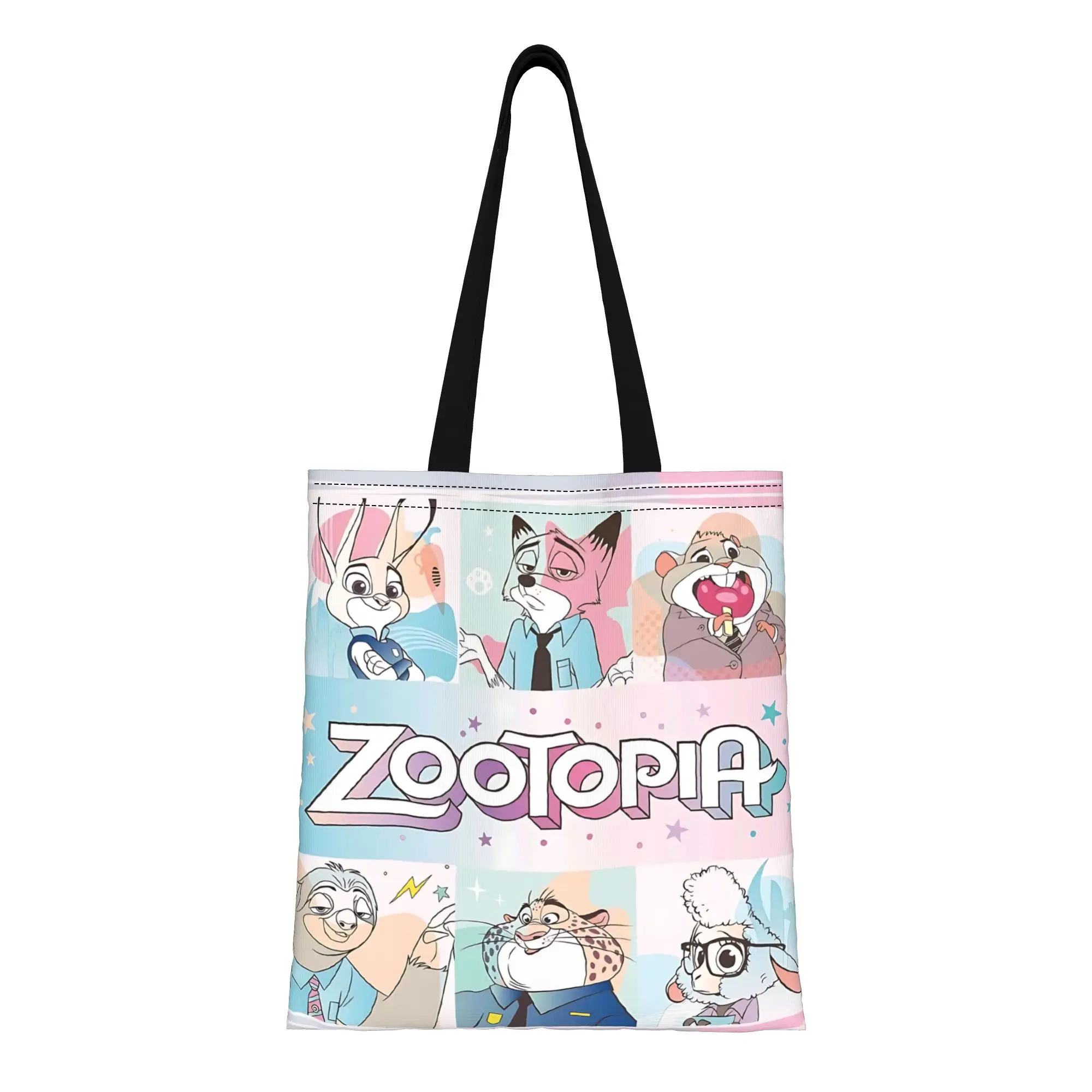 

1PC first day of school Large Capacity Disney Zootopia 2 character puzzle Canvas Tote Bag Foldable Chic Pattern Gifts