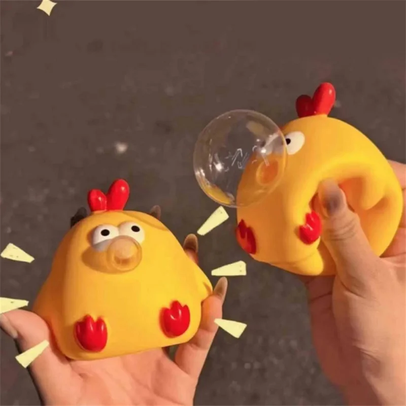 New Cute Chicken Squeeze And Spit Bubble Toys Creative Novelty Funny Stress Relieving Toy Pinch Music Fidget Toys Bubble Chicken