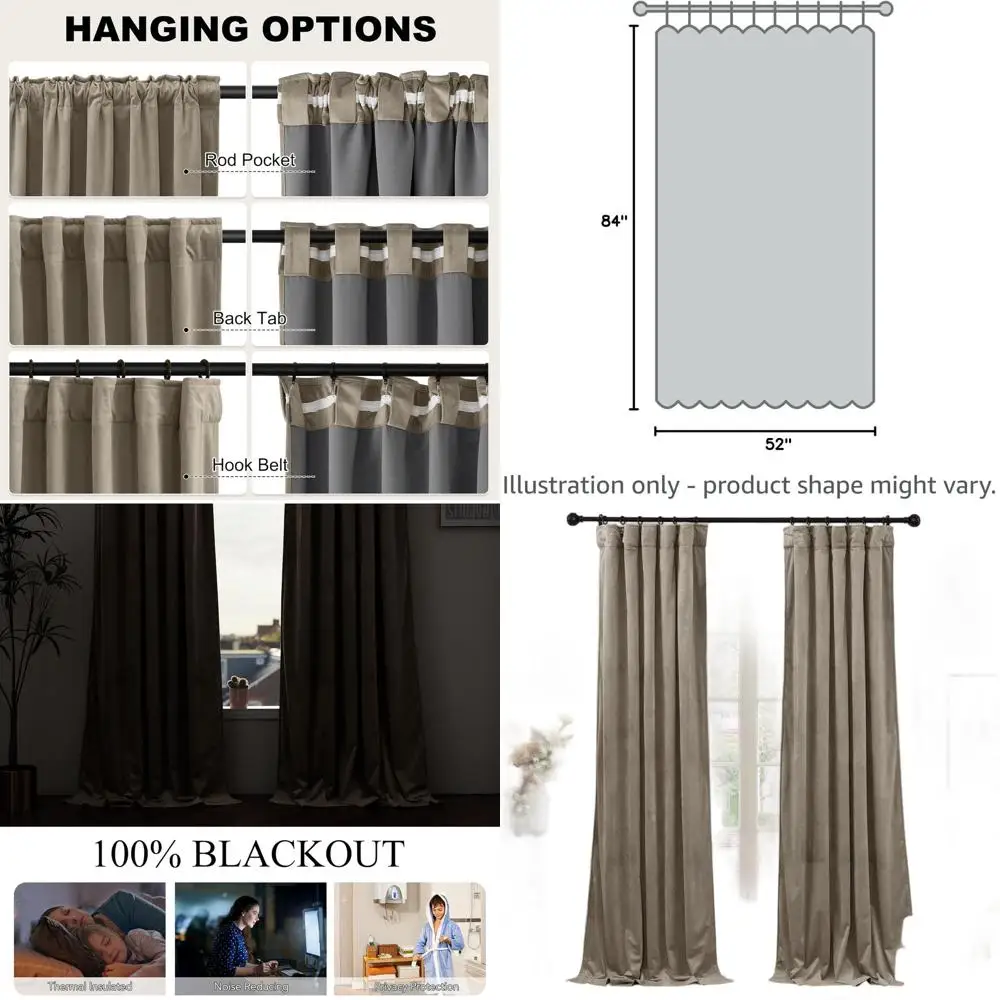 

Толстые двухслойные изолированные шторы верблюжьего бежевого цвета, W52xL84, 2 панели для спальни и гостиной