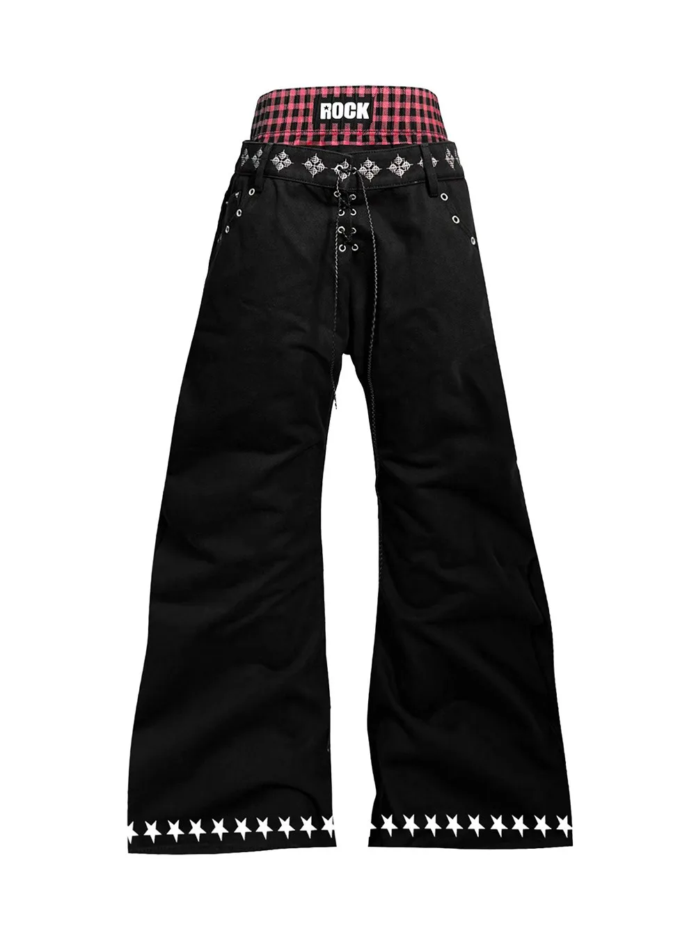 Harajuku Niche Double Waist Drawstring Scimitar Jeans Contrast Color Star Letter Printing Stacked Design Trousers Women's Pants