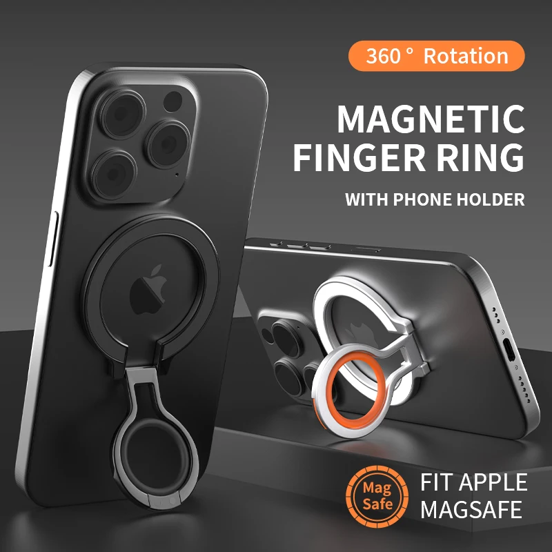 Magsafe Magnetic Phone Finger Ring Holder Rechargeable Adsorbed Magnet Bracket 360 Degree Rotation Stand For iPhone 16 15 14 13