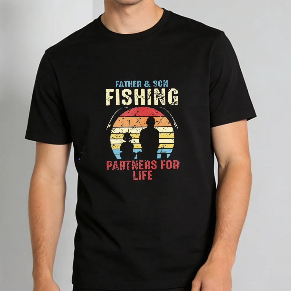 Matching Father Son Fishing Shirt Fisherman Gift Partners For Life Sunset Dad Gift Men Cotton Casual Shirt Summer Streetwear