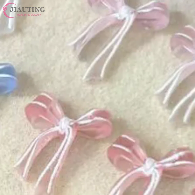 40 Pcs Soft Sculpted Clear Bow Nail Art Jewelry Mixed Jelly-colored Matte Ribbon Bowknot Wearable Nail Decorations DIY Manicure