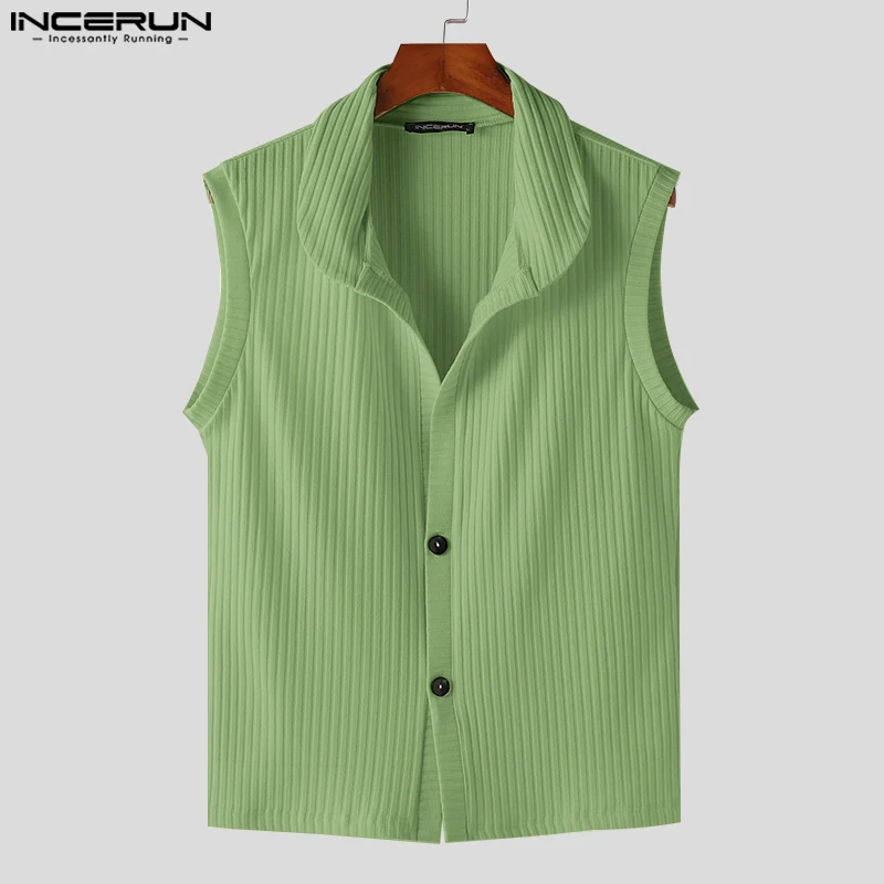 Knitted Stripe Tank Tops INCERUN 2024 Summer Men Tank Tops Tee Men Clothing Streetwear Sleeveless Shirt Chemise Oversized S-5XL