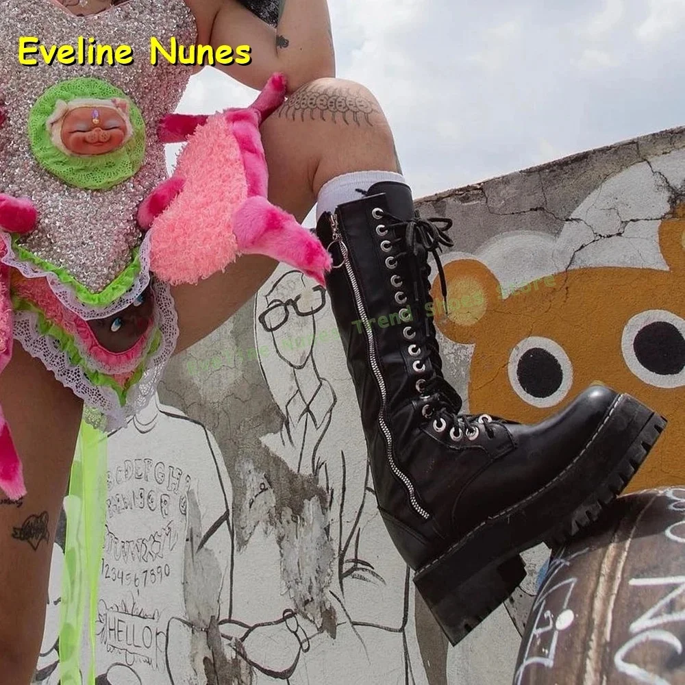 

Y2K Ботинки в стиле панк на платформе с перекрестной завязкой, круглый носок, толстая подошва, застежка-молния, женские пикантные модные сапоги до колена, осень 2021, уличный стиль
