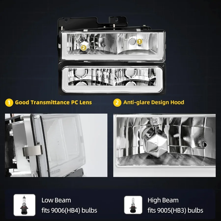 LED-koplampen compatibel met 19901999 Chevy C K 1500 2500 3500 Suburban Tahoe GMC Yukon met dagrijverlichting f