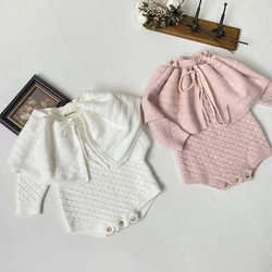 2024 New Autumn Newborn Baby Girls Bodysuits+Shawl Hollow Knitting Infant Baby Girls Knitted Jumpsuit Children Knitted Clothes