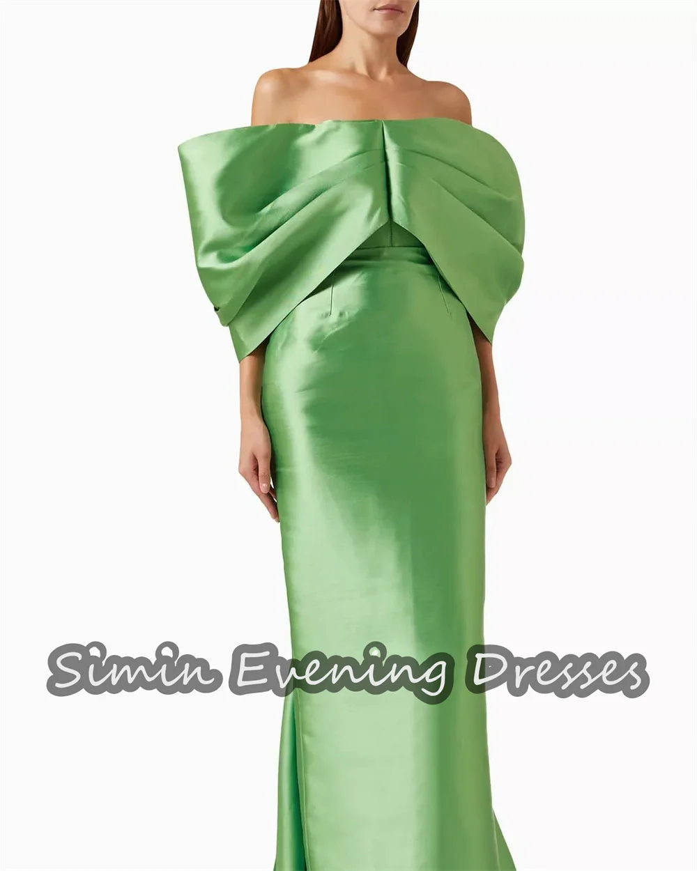 Simin Green Satin Mermaid Off-the-shoulder Saudi Prom Gown Pleats Floor-length Evening Elegant Party dresses for women 2024