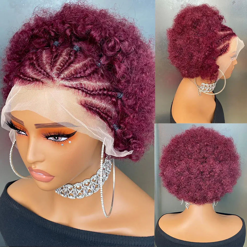 

99J Кудрявый вьющийся 13x4 прозрачный кружевной фронтальный парик с косой 180% Плотность человеческих волос Remy