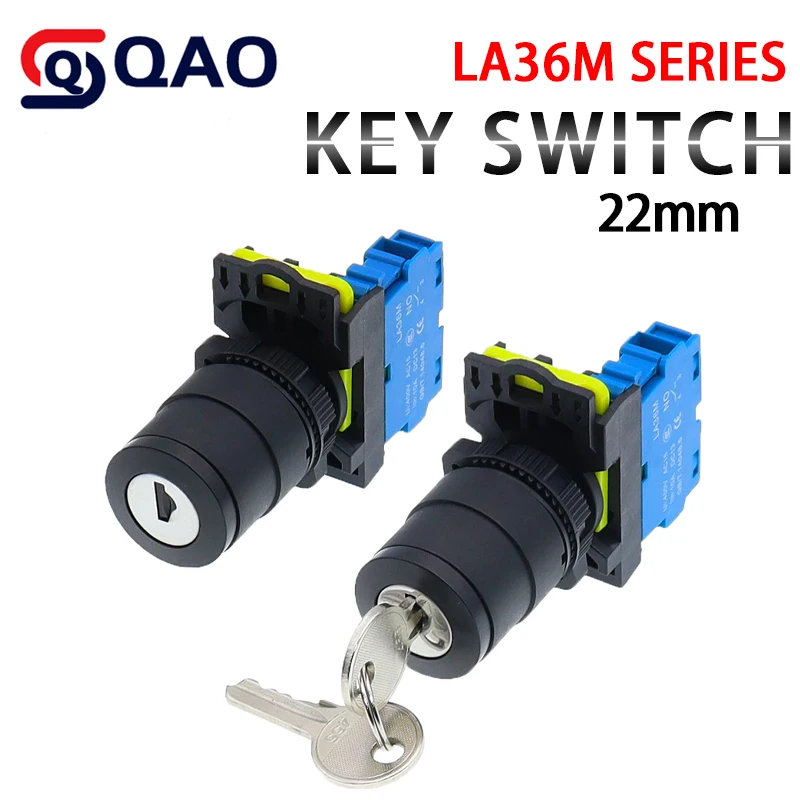 Key Switch on off Rotary knob Button Start 22mm Two and Three Gears Control Switch LA36M Circuit control Modification 1NO2NO