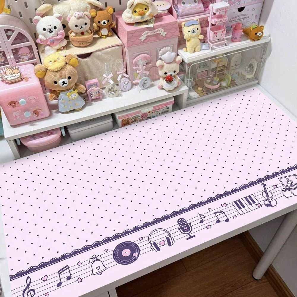 Musical Note Pink Pu Leather Mousepad Office Desk Mat Mouse Pad Computer Speed Type Carpet Mat Player Laptop Keyboard Cartoon