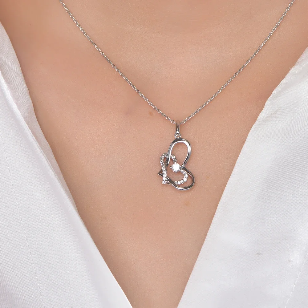 

Fashion Double Hearts Pendant Necklace 925 Sterling Silver Elegant Romantic Love Heart Clavicle Chain for Women Wedding Jewelry