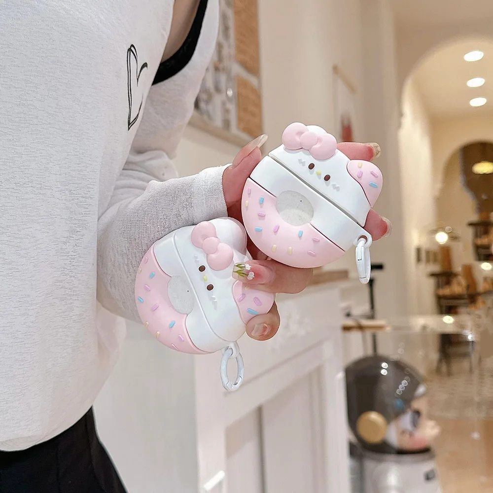 Kawaii Donut Sanrios Hello Kitty dla AirPods 1 2 3 Pro 2 Etui na słuchawki IPhone Akcesoria Air Pod Miękka silikonowa osłona Prezent dla dziewczynki