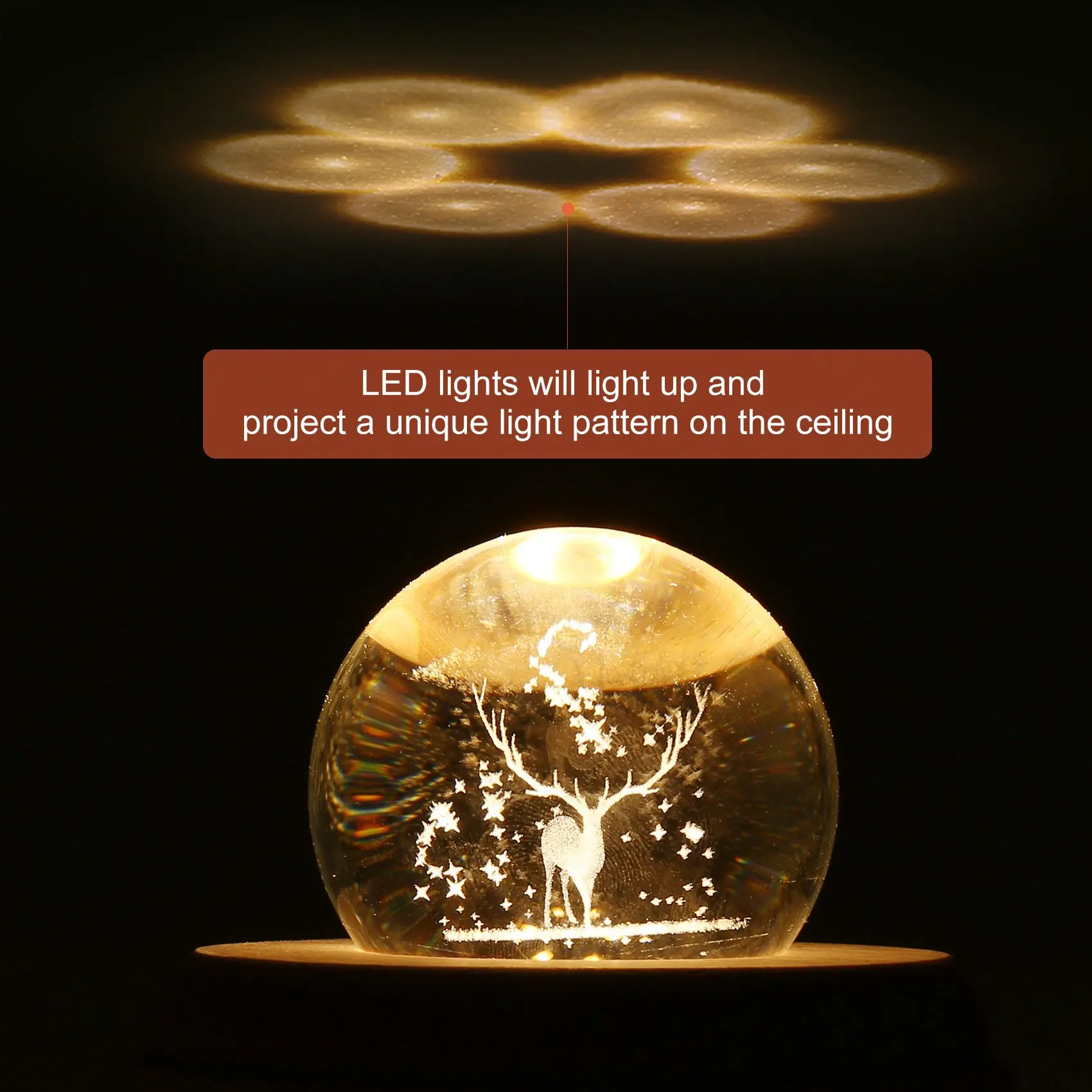 3D Crystal Ball Music Box The Deer Luminous Rotating Musical Box With Projection Led Light