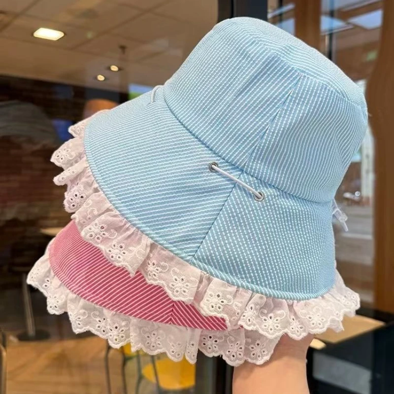 New Style Big Eaves Lace Stripe Outdoor Sunshade Fisherman Hat Female 6