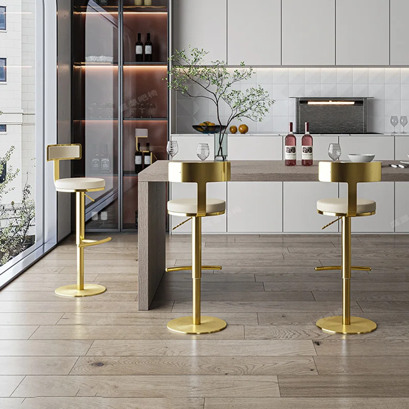 Luxury Adjustable Bar Stool Gold Leg Nordic Design Swivel Bar Chair Modern Comfortable Yemek Sandalyeleri Cafe Furniture