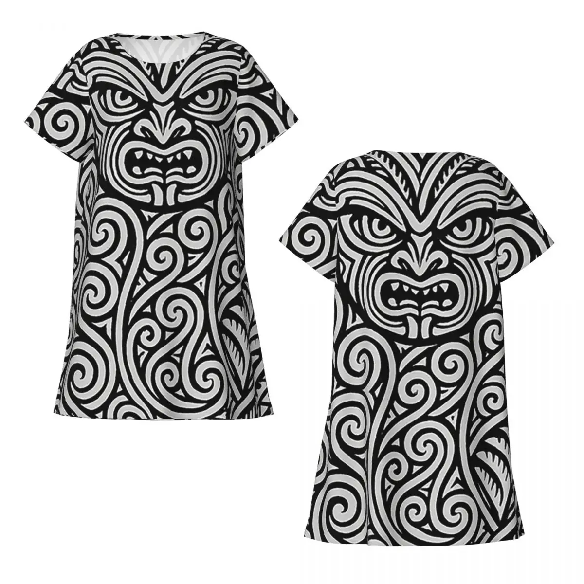 Tribal Maori Warrior Tattoo New Zealand Proud Kurzarm-Nachthemd zum Schlafen für Damen, kurzärmliges Nachthemd, Pyjama-Kleid