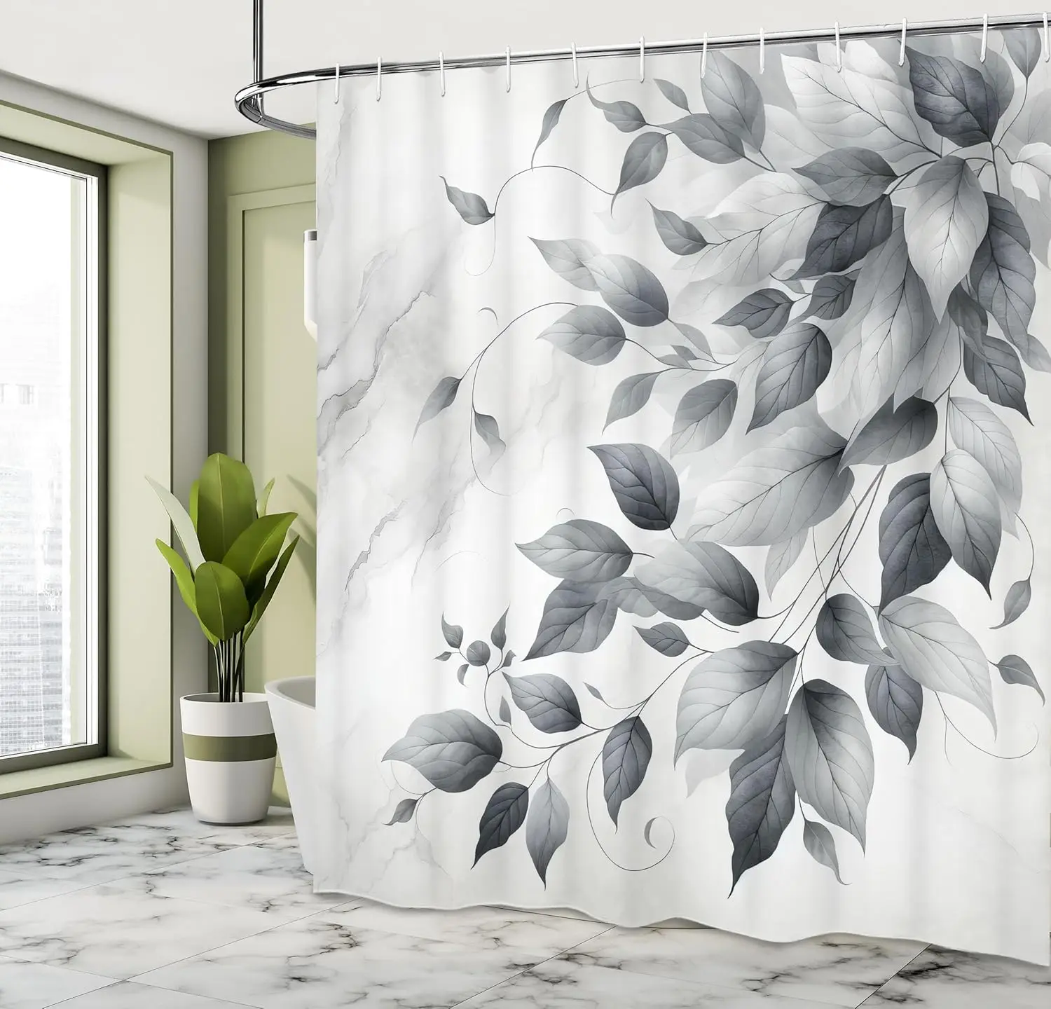 

Серая занавеска для душа, вырезанные тона, нарисованные в виде листьев, осенняя меланхолия на спине с мраморным принтом, ткань для ванной комнаты D