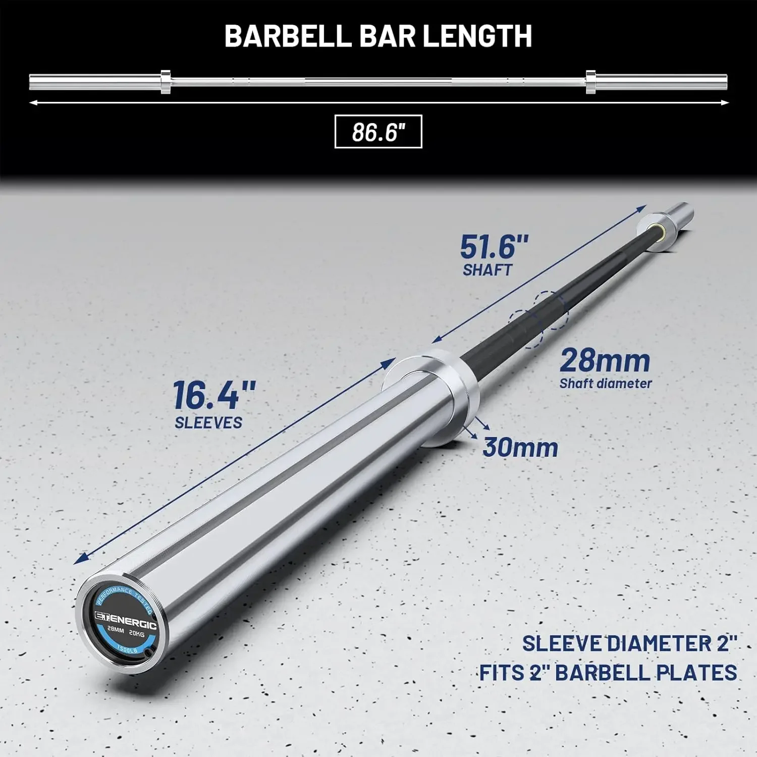 Barbell Bar 45LB Load 1500-lbs Capacity Available, for Gym Home Exercises, Weightlifting, Powerlifting