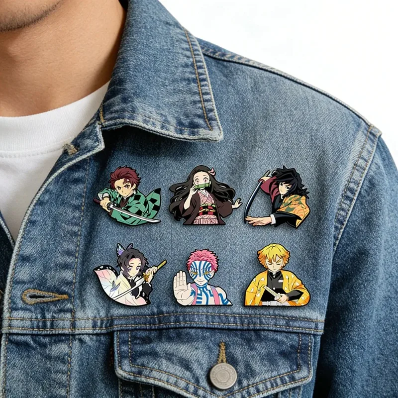 6pcs Demon Slayer Kimetsu No Yaiba Cartoon Brooches Anime Character Backpack Accessories School Bag Supplies birthdaygift friend view 3