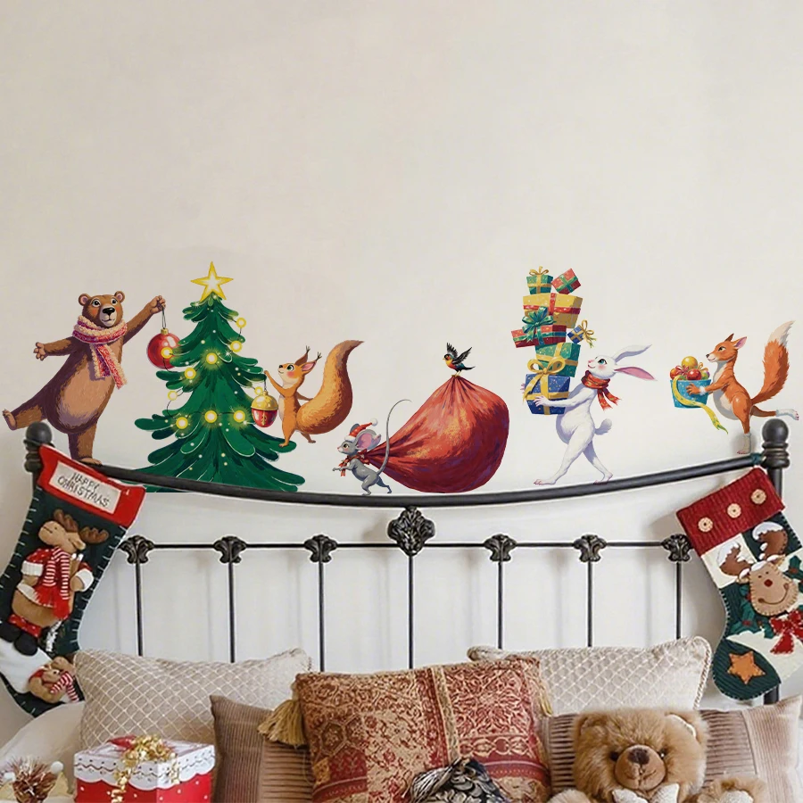 Frohe Weihnachten Socken & Tierfreunde Wandaufkleber Selbstklebendes PVC für Kinder Babyzimmer Schlafzimmer Kinderzimmer Dekoration Wandtattoo