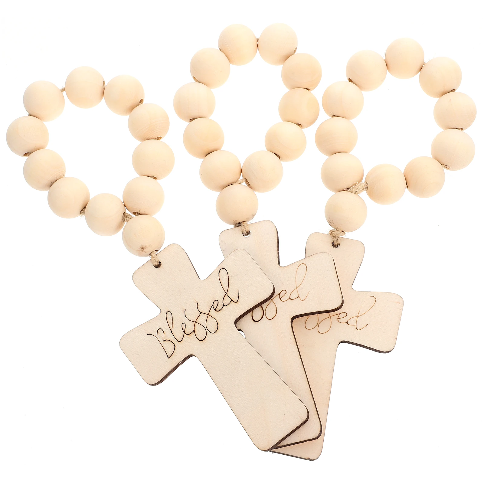 

3Pcs Cross Beaded Napkin Rings Wooden Napkin Buckles Farmhouse Wedding Party Dining Table Decoration Holder Serviette Ring