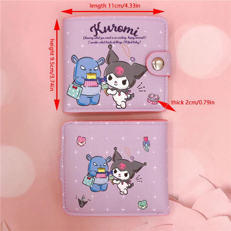 Kawaii Cartoon PU Leather Wallet Sanrio Hello Kitty Cinnamoroll Casual Short Wallet Cute Anime Button Card Holder Coin Purse