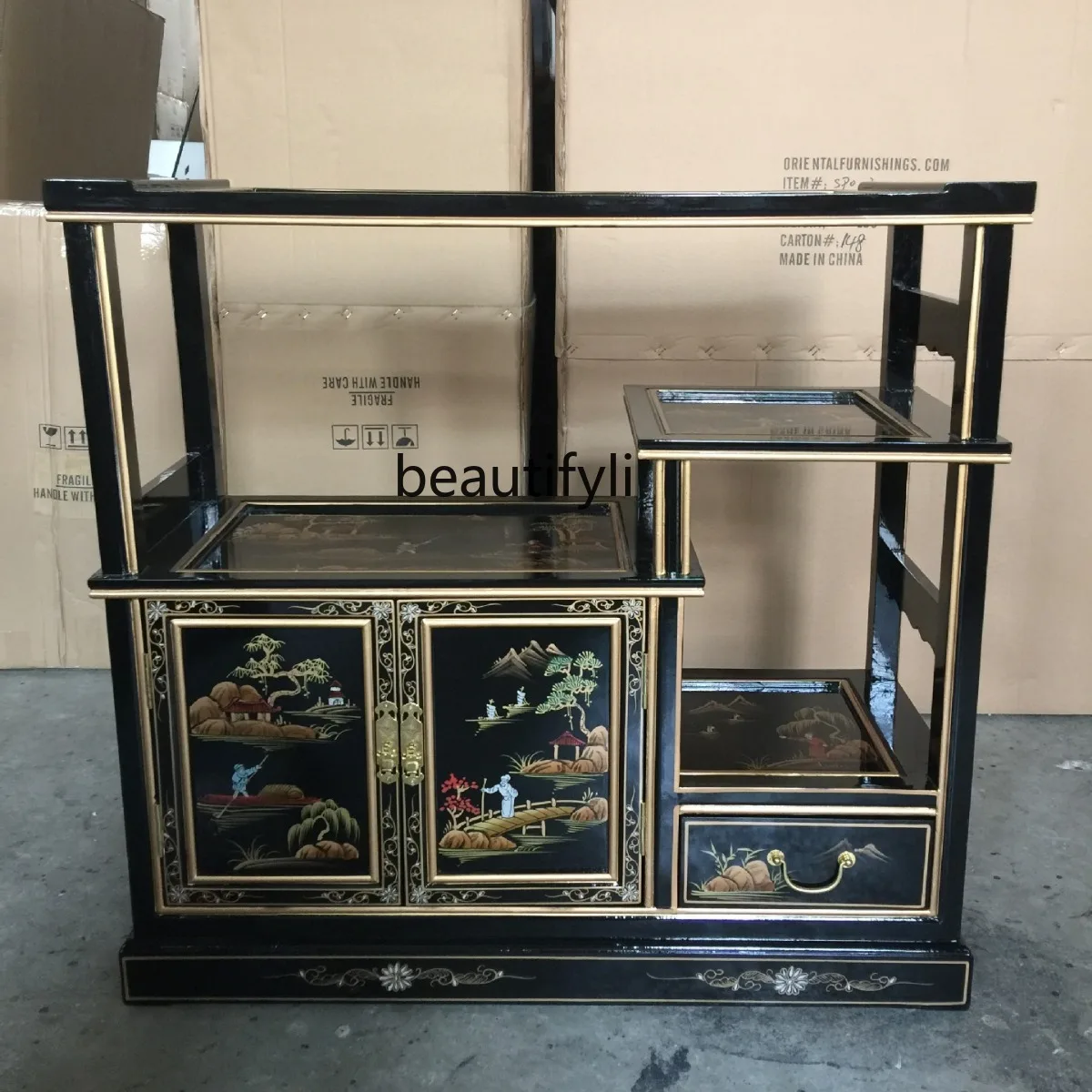 

Bookcase, Chinese retro landscape rack, antique rack, locker