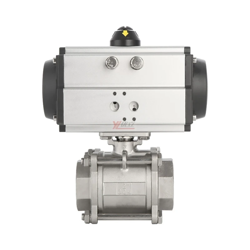 

Горячий продукт, двухсторонний индивидуальный NPT BSP 1000WOG PN16, нержавеющая сталь 304 316, пневматический привод, шаровой клапан с резьбой 3 предмета