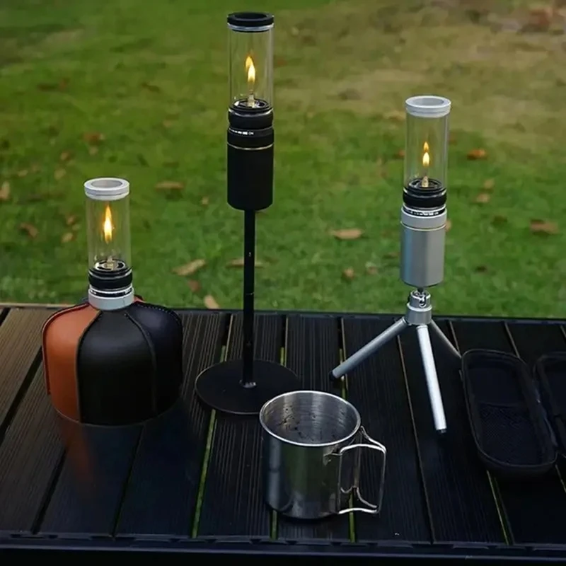 Windproof Portable Gas Lantern For Camping Adjustable Outdoor Gas Candlelight Lamp For Mountaineering Fishing & BBQ