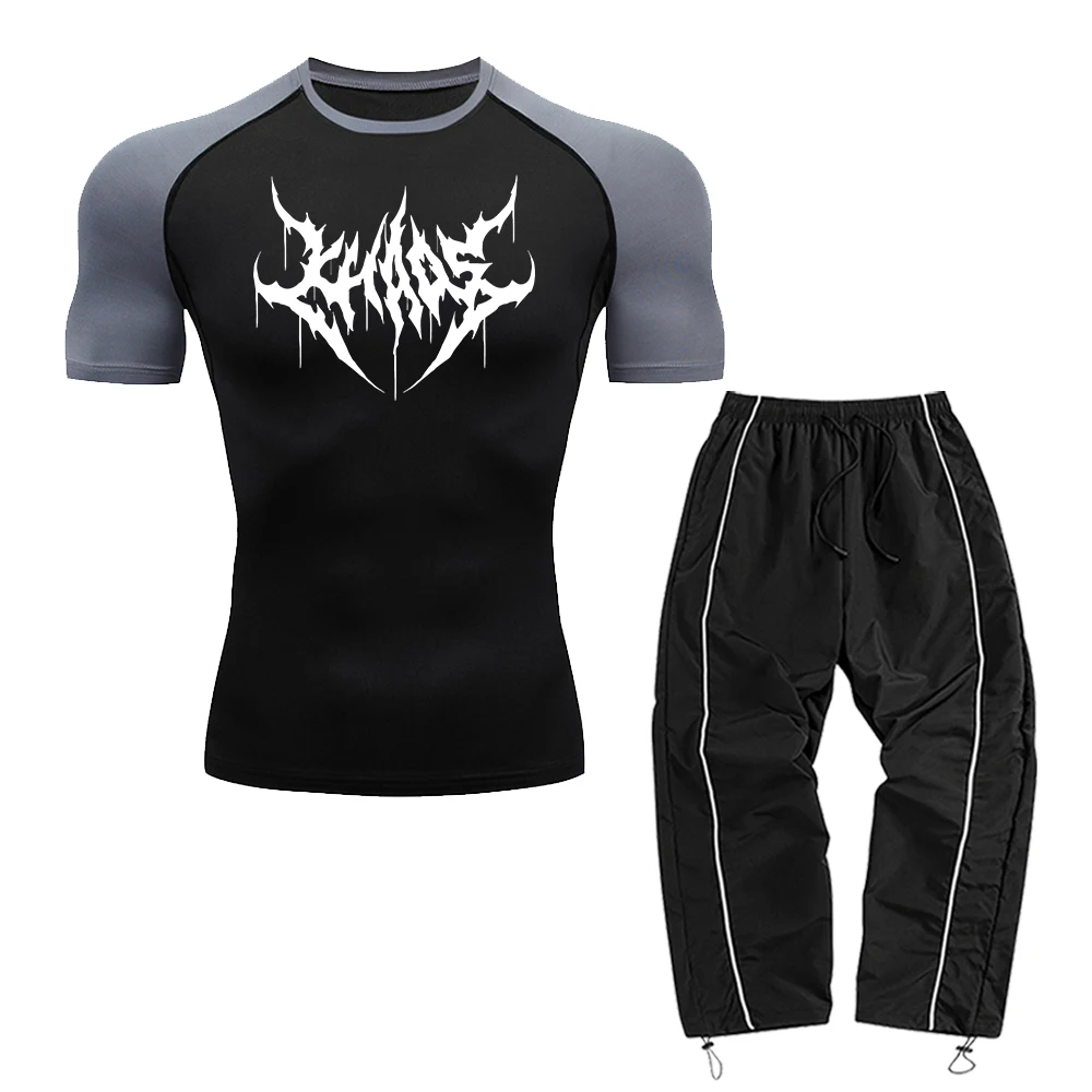 Men's Casual Two-Piece Set Including A Printed Short-Sleeved Top And Long Pants Suitable For Fitness Training And Commute Wear