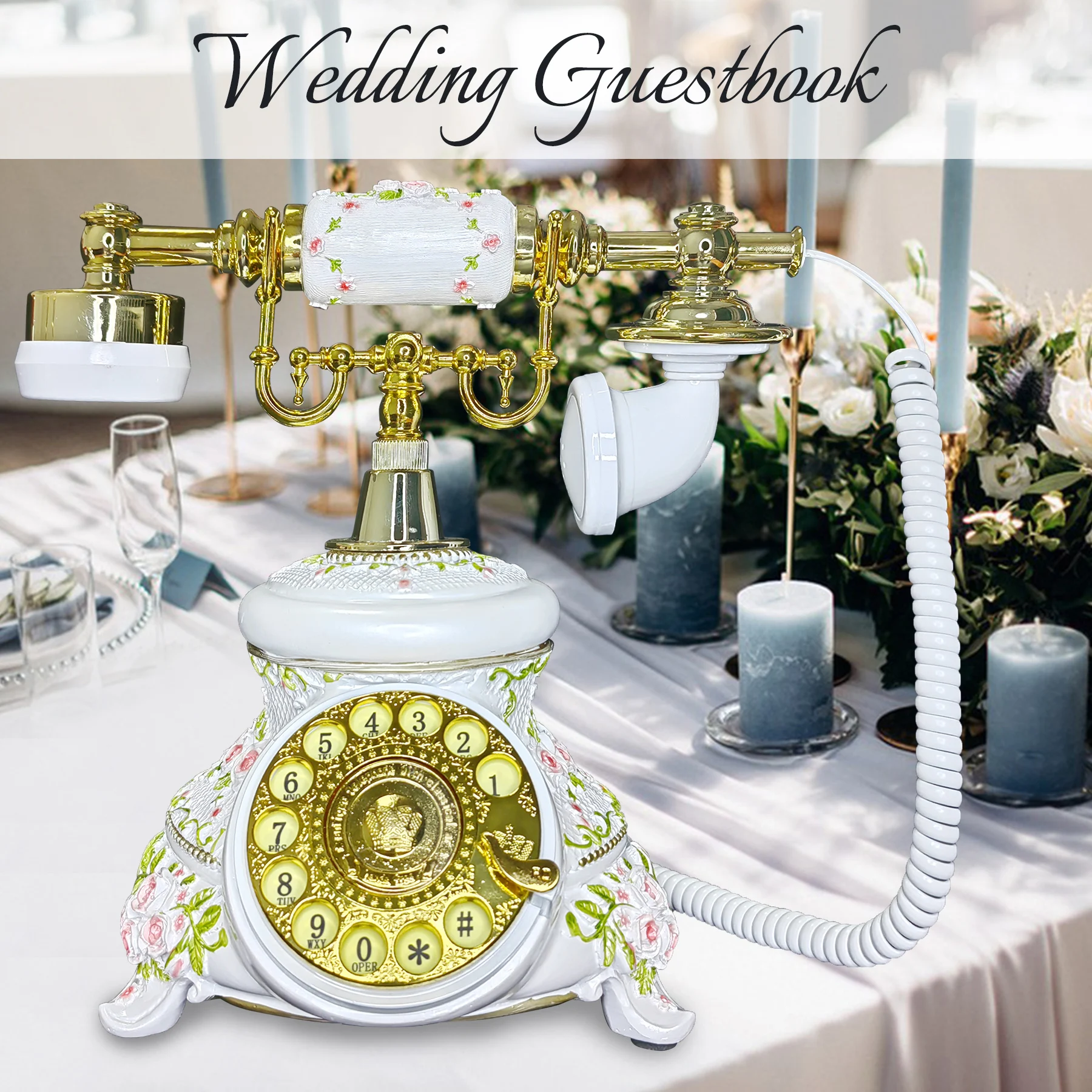 European style white audio message book wedding phone, preserving the most sincere blessings, classic retro decoration