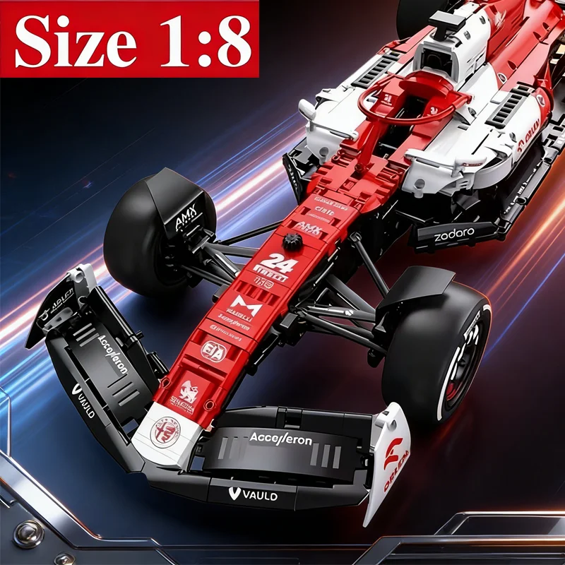 新しい赤いレーシングブロックセット1700-pcsカー1-8モデルdiy趣味クール玩具子供大人向けギフトコレクション現場展示