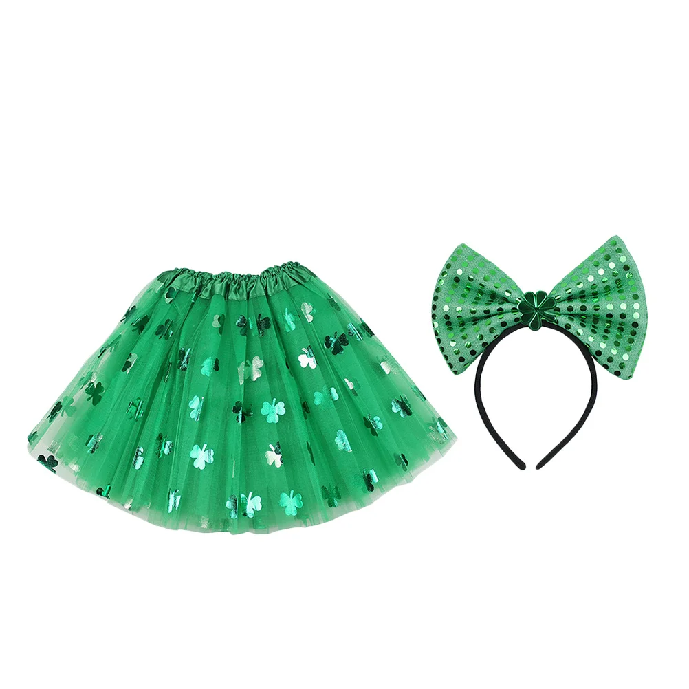 

St. Patrick's Day Shirt Skirt Three-layered Gauzy Dress Gauze for Sequins Women