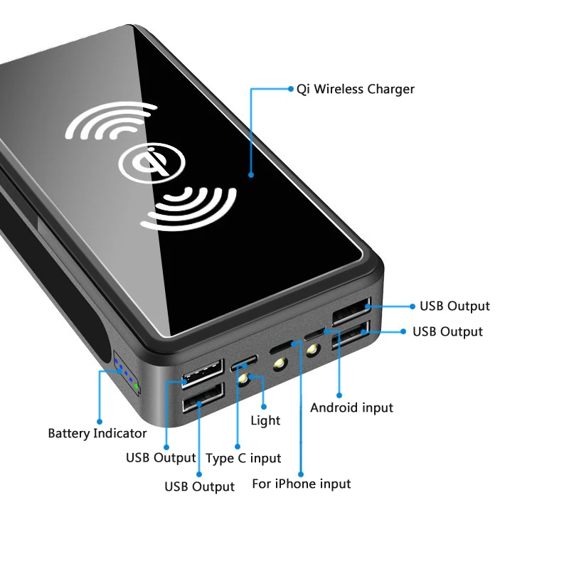 Imagem -05 - Banco de Energia Solar Portátil 50000 Mah Carregador Bateria Externa Powerbank sem Fio Iphone Xiaomi Samsung Huawei