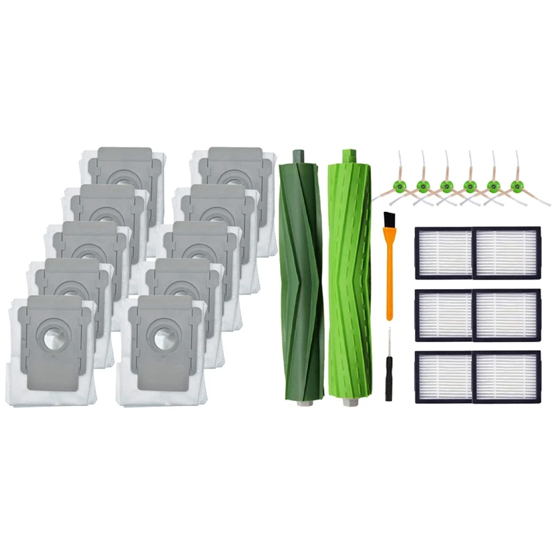 ถุงสูญญากาศ 10 แพ็คสําหรับ IRobot Roomba I7 I7 และแปรงม้วน 1 ชุด, แปรงด้านข้าง, ตัวกรอง