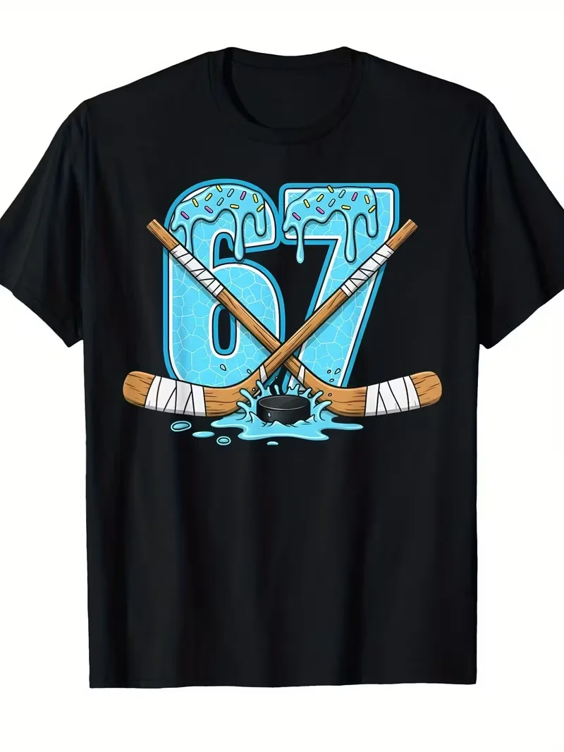 

Women's T-Shirt Men 67 Ice Cream Drip Hockey Gen Alpha Slang Meme Number 67 Tee Cotton Unisex Streetwear Short Sleeve Oversized