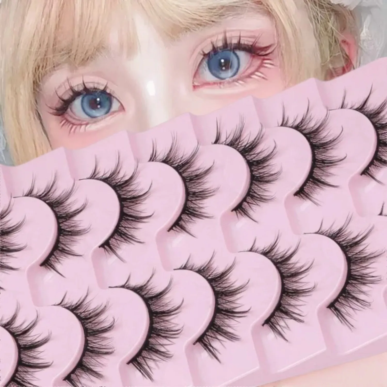 7 pairs of comic-style false eyelashes, natural effect, 3D stereoscopic, light, fluffy and thick, suitable for anime and role-pl