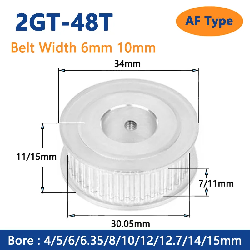 

1pcs 48 Teeth 2GT Timing Pulley GT2 48T Aluminum Alloy Synchronous Wheel for Belt Width 6mm 10mm Bore 4-15mm 3D Printer Parts