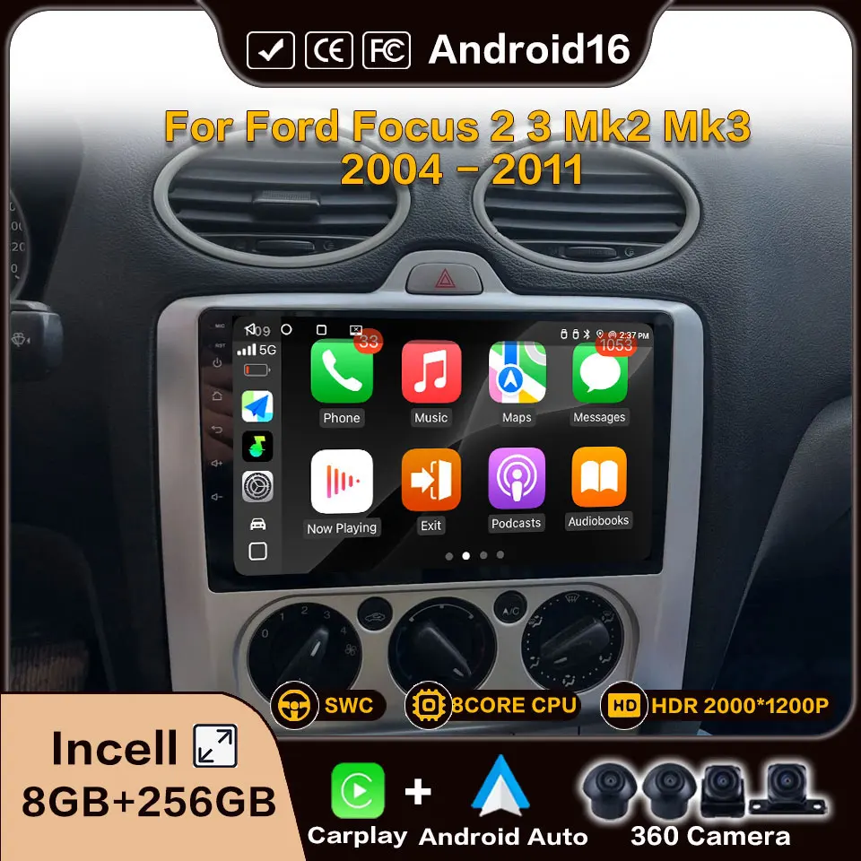 Car Android 16 Player For Ford Focus 2005-2011 Carplay Android Auto Wireless Bluetooth 8Core 8 256G Autoradio Multimedia Video