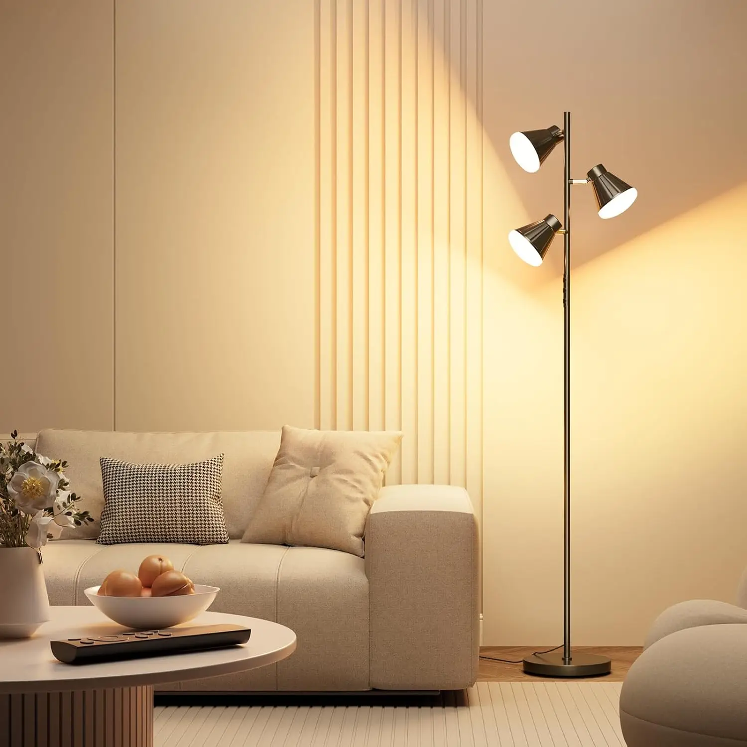 

36W LED Tree Floor Lamp, Dimmable Tall Standing Lamp with Remote & Touch Control, 4 Color Temperatures, 3 Rotatable Heads for Living Room Bedroom Office