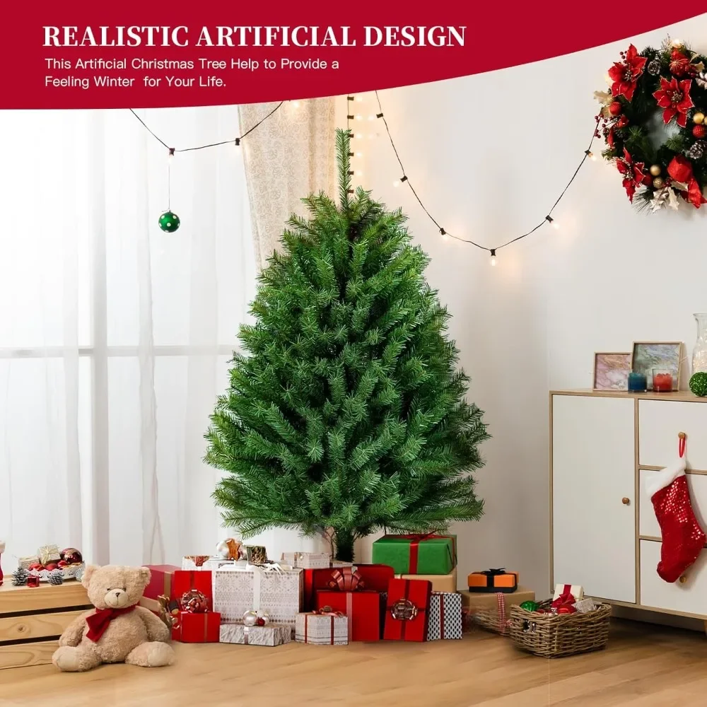 4.5FT Small Artificial Christmas Tree, Realistic Christmas Tree with 620 Branch Tips,Metal Hinges and Foldable Base for Home